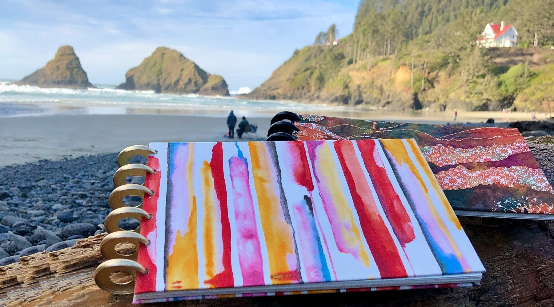 Watercolor journal on beach